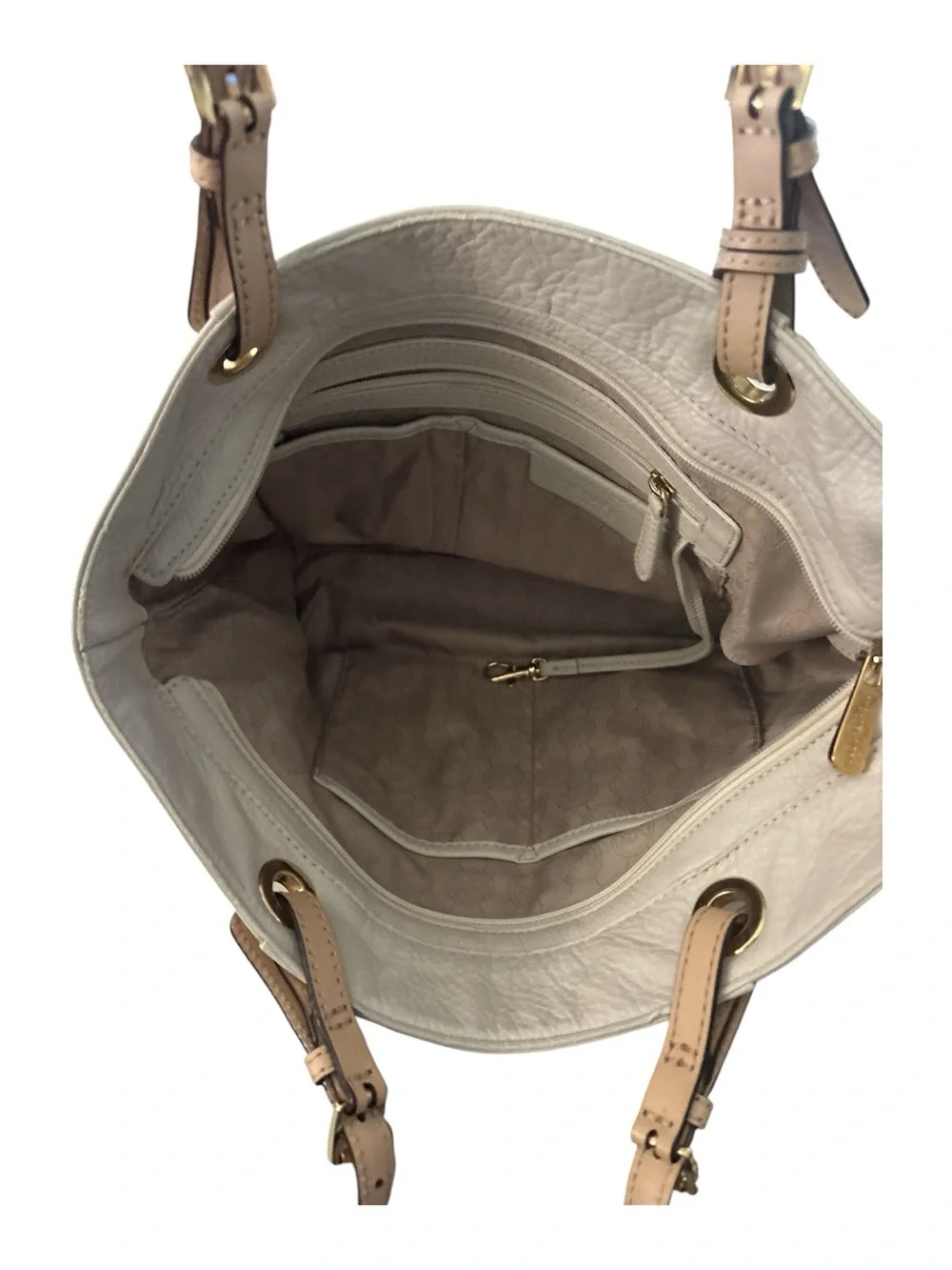 Michael Kors Cream Leather Shoulder Tote with Tan Straps